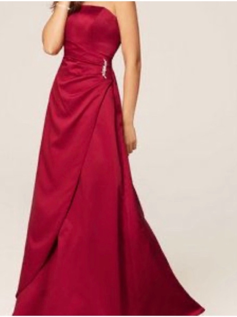 David's Bridal Strapless Orange Satin Gown with Side Gather
